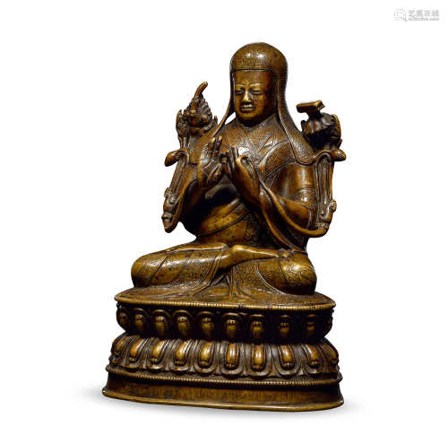 西藏16世纪 铜上师像
