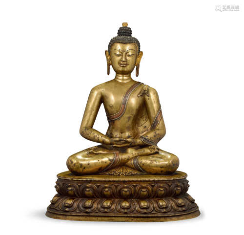 西藏13世纪 错银合金铜阿弥陀佛
