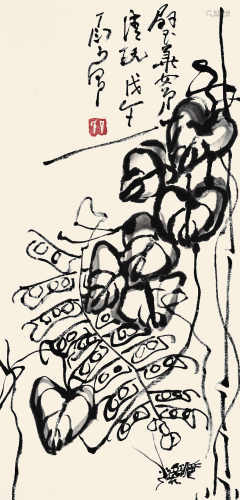 丁衍庸 1978年作 扁豆蛐蛐 镜框 水墨纸本