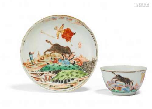 RARE CUP AND SCAUER SHOWING THE 'WONDER OF ZAANDAM'. China. Export porcelain. Qing [...]