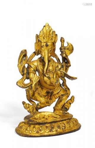 DANCING GANESHA. Tibet/Nepal. 19th/20th c. Copper bronze with fire gilding. Weight [...]