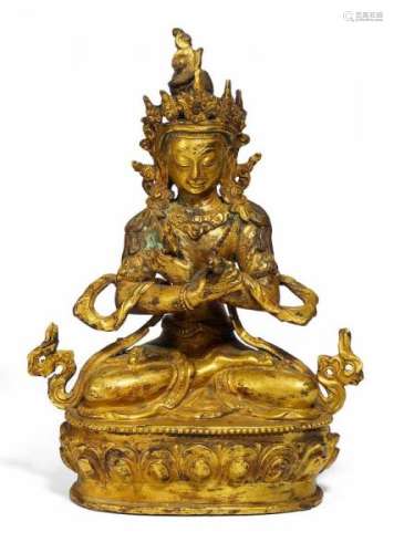 VAJRADHARA. Sino-Tibetan. Ca. 19th c. Copper bronze with fire gilding. The [...]