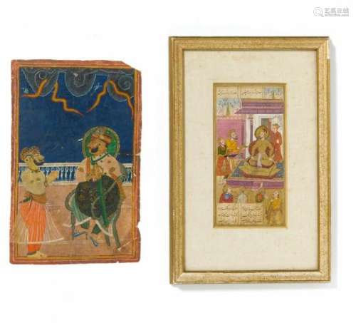 TWO PAINTINGS WITH MAHARAJA. Mughal India. 18th/19th c. Pigments and gold leaf on [...]