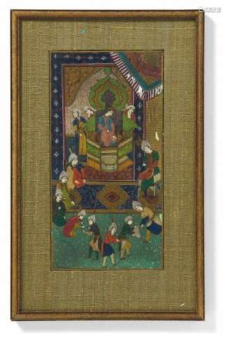 PRINCESS AND MAHARAJA IN THE PALACE. Mughal India. 18th/19th c. Pigment and gold leaf [...]