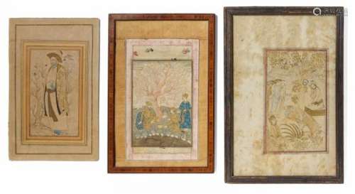 THREE PAINTINGS WITH GARDEN SCENES. Iran/Persia. Qajar dynasty (1789-1925). Ink, [...]