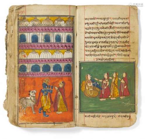 THREE ILLUSTRATED MANUSCRIPTS. India. 18th/19th c. Ink, pigments, partly with gold [...]