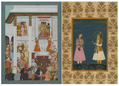 FOURTEEN MINIATURE PAINTINGS. Mughal India. 18th-20th c. Ink, pigments and gold leaf [...]