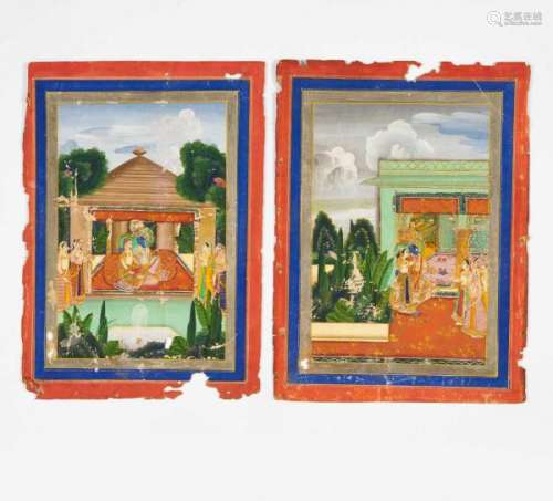 EIGHT PAINTINGS WITH DEITIES. India. 19th/20th c. Pigments and gold leaf on paper. a) [...]