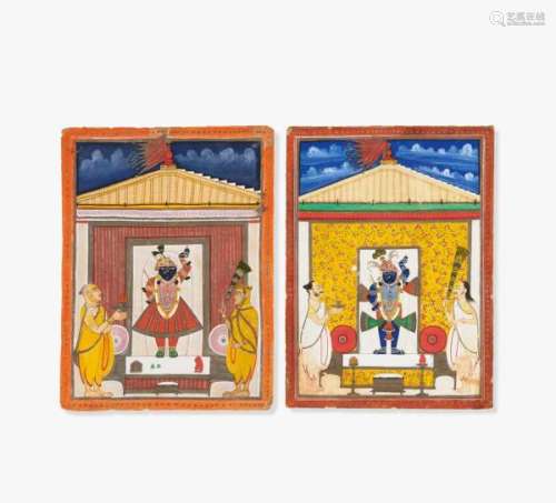 SIX PAINTINGS OF SHRI NATHJI WITH PRIESTS. India. Rajasthan. Nathdwara. 18th/19th c. [...]