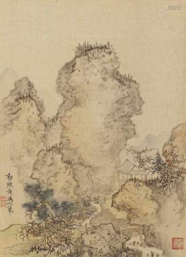 FOUR MOUNTAIN LANDSCAPES. Japan. 19th/20th c. Ink and colors on paper resp. silk. [...]
