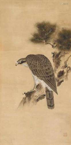 TWO HANGING SCROLLS WITH BIRD OF PREY. Japan. 19th/20th c. Ink and color on silk [...]