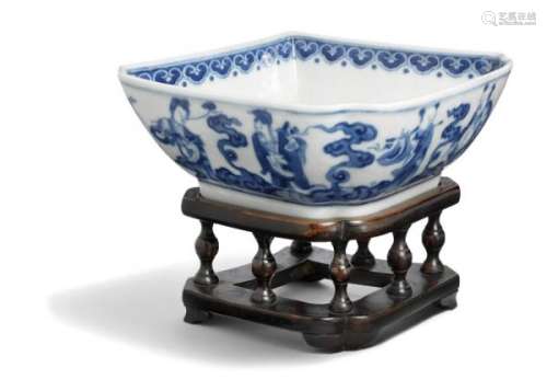 A Chinese porcelain bowl decorated in underglaze blue, exterior with The Immortals [...]