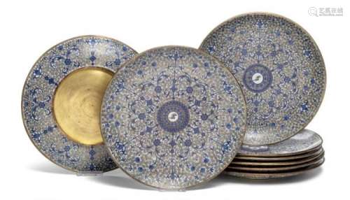 Eight Chinese cloisonné plates made for the Persian market. Late 19th century. Diam. [...]