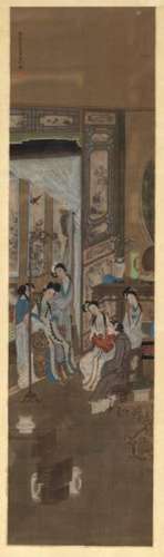 Two Chinese gouache paintings decorated in colours with noblewomen. 19th century. [...]