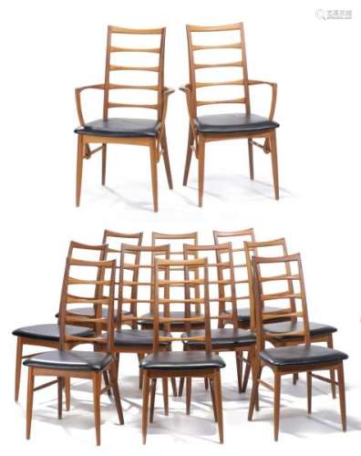 Niels Koefoed pour Hornslet Møbelfabrik, suite de 10 chaises et 2 fauteuils danois, [...]