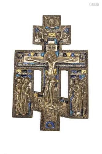 Croix icône russe en bronze et émaux - Croix icône russe en bronze et émaux bleu, [...]