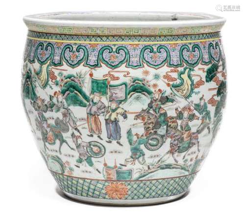 Grande vasque à poissons à décor polychrome intérieur et extérieur. Chine, fin [...]