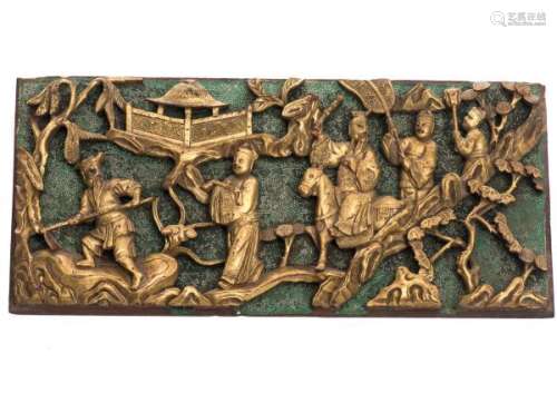 panneau de bois sculpté de Ningbo - panneau de bois sculpté doré sur fond vert en [...]