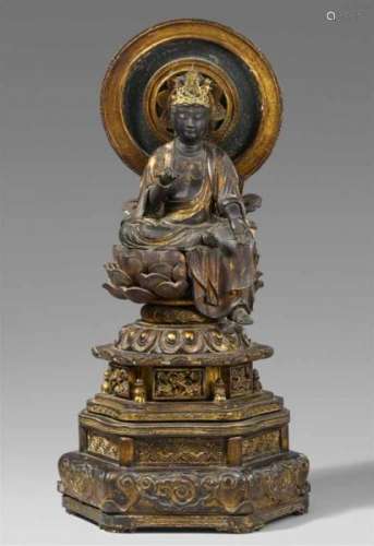 A lacquered and gilded wood figure of Monjû Bosatsu. Muromachi periodSeated in [...]