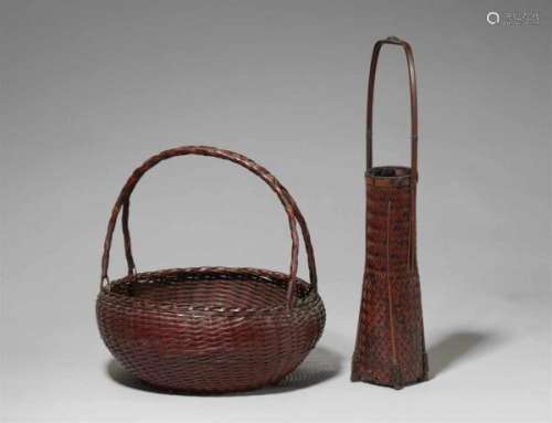 Two bamboo baskets. First half 20th centurya) Basket with a round handle, signed [...]