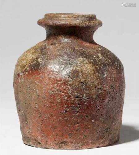 A small Shigaraki pot (tsubo). 15th/16th centuryWith a low neck and a double rim, a [...]