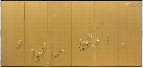 Unidentified painter. 20th centuryA pair of six-fold screens depicting white field [...]