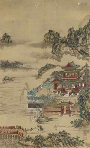 Unidentified painter. 19th centuryHanging scroll, depicting a landscape with an [...]