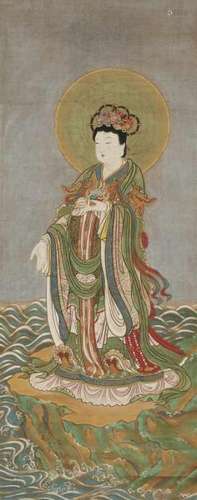 Anonymous. 19th centuryA hanging scroll depicting the goddess Benten holding three [...]