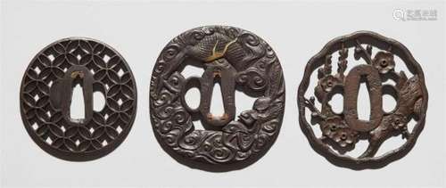 Three iron tsuba. 18th/19th centurya) Of round shape with shippô tsunagi in sukashi, [...]