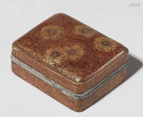 A lacquer kôgô. Probably Muromachi periodThe oblong lid displaying five stylised [...]