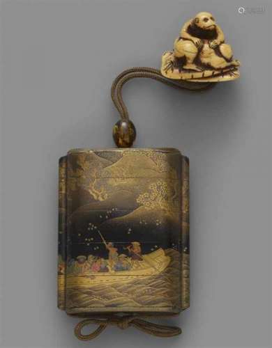 A four-case inrô. Late 18th centuryDisplaying in iro-e togidashi a ferry boat with a [...]