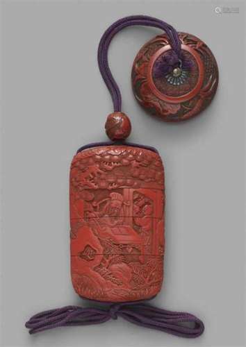 A three-case red carved lacquer inrô. Nagasaki. First half 19th centuryUndernath a [...]