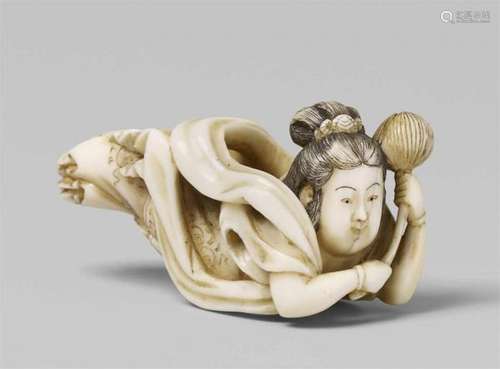 An ivory netsuke of a flying tennin. 19th centuryDressed in billowing robes with a [...]