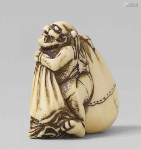 An ivory netsuke of an oni with a bag. Late 18th centuryShouldering a huge bag, his [...]