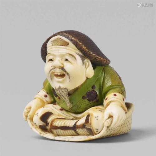 A Tokyo school ivory netsuke of Daikoku. Late 19th centurySeated with legs crossed in [...]