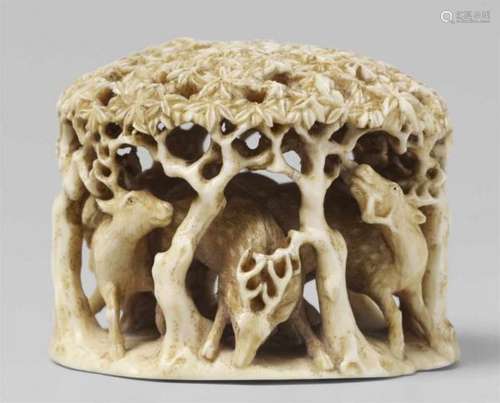 A delicate ivory netsuke of deers amidst maple trees by Masatoshi. Late 19th [...]