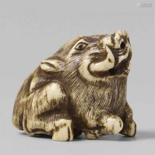 An ivory netsuke of a boar. 19th centuryAbout to rise, the head raised, the mouth [...]