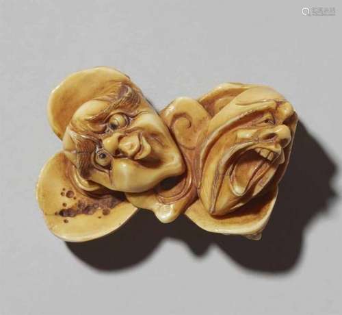 An ivory netsuke of six grotesque masks. Late 19th centuryNone of the masks show any [...]