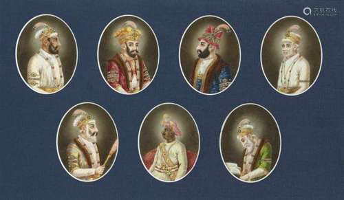 Anonymous. 20. Jh.Seven portrait medallions of raja. Pigments on ivory. At the back [...]