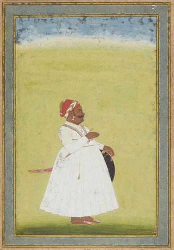 Anonymous. Rajasthan. 19th centuryPortrait of a raja in a white gown with shield and [...]