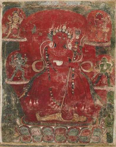 A Nepalese thangka (paubha) of Vajravarahi. 18th/19th centuryThe skull- and [...]