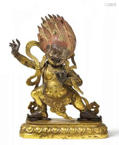 A Tibeto-Chinese gilt bronze figure of Vajrapani. 18th centuryThe protector deity [...]