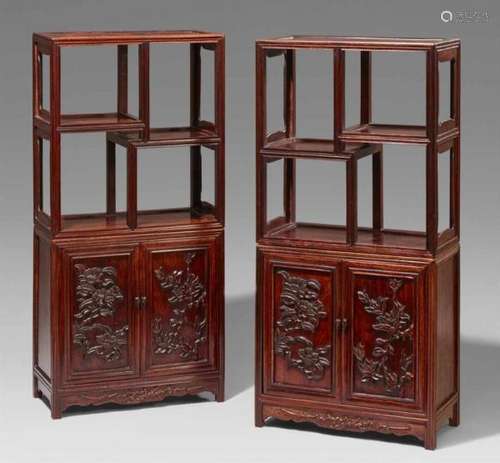 Two small, probably huanghuali wood cupboardsIn two parts, the bottom cabinet with a [...]