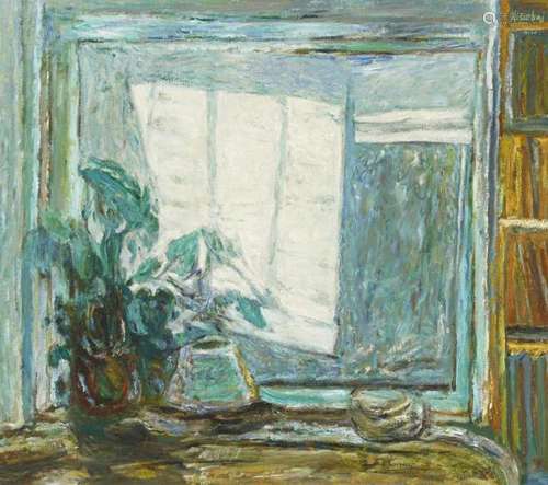 Su XiaobaiInterior with flowers at the window. Oil on canvas. Signed Xiaobai. Framed. [...]