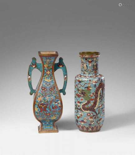 Two cloisonné enamel vases. Late 19th centurya) With handles and a design of various [...]