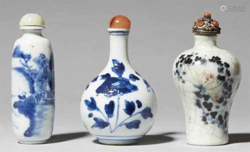 Three porcelain snuff bottles. 19th / 20th centurya) An angler sitting at the shore [...]