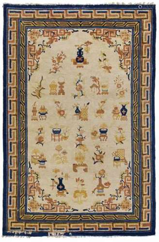 Two wool Ningxia carpets. Late 19th/20th centurya) The central beige-ground panel [...]