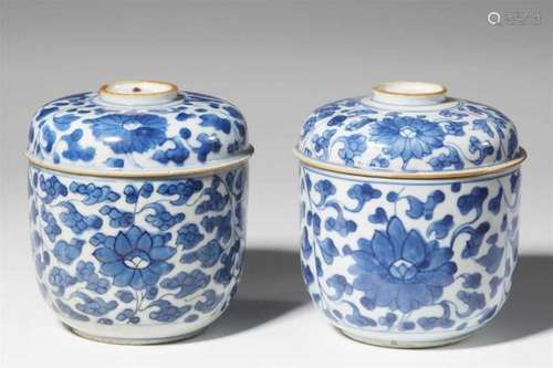 Two blue and white boxes and cover. Kangxi period (1662-1722)Of cylindrical shape, [...]