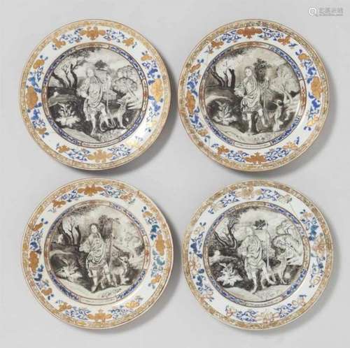 Four plates with a portrait of Petrus de Wolff. Qianlong period (1735-1796)Decorated [...]