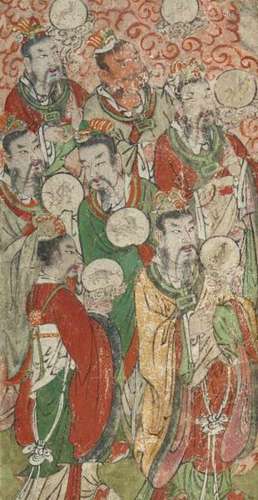 A mural painting in the style of the Ming dynastyAssembled deities or priests with [...]